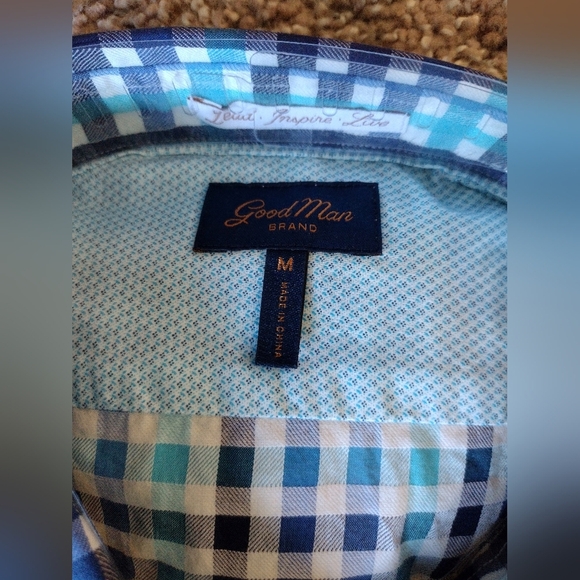 Good Man Brand Blue Checkered Short Sleeve Button Down Shirt NWT - Picture 3 of 6